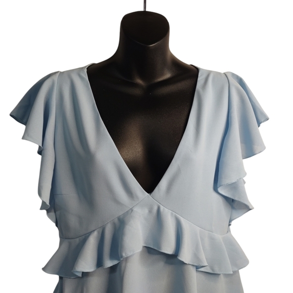 Shein Women's Light Blue Ruffle Flare Knee Length Dress Size L NWT - Picture 6 of 11
